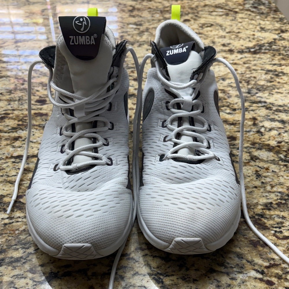 Jump Zumba Women's Athletic Shoes in White with Black and Neon Yellow Accents